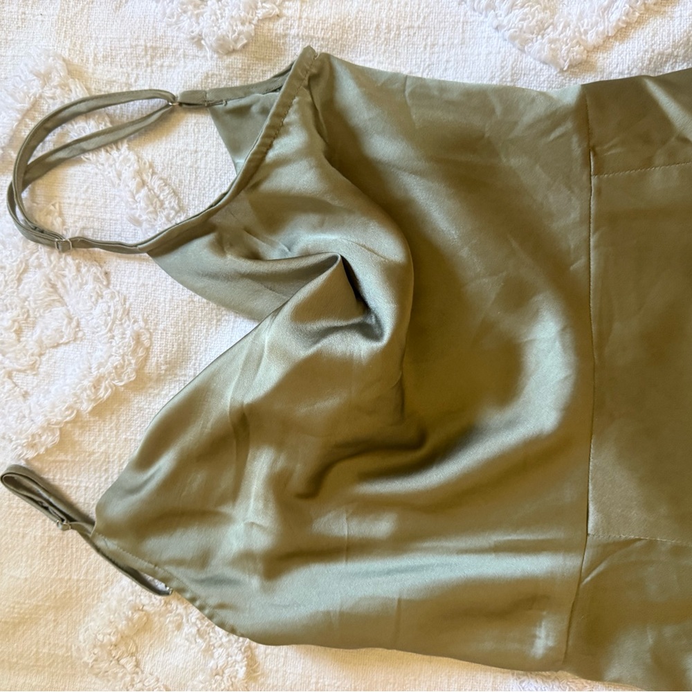 PrettyLittleThing Sage Green Satin Blouse